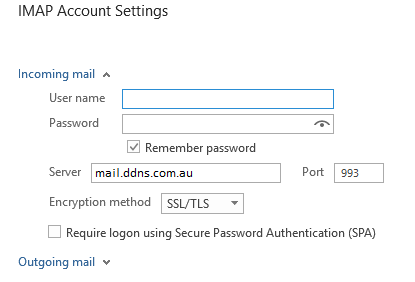 Outlook 2016 Incoming IMAP